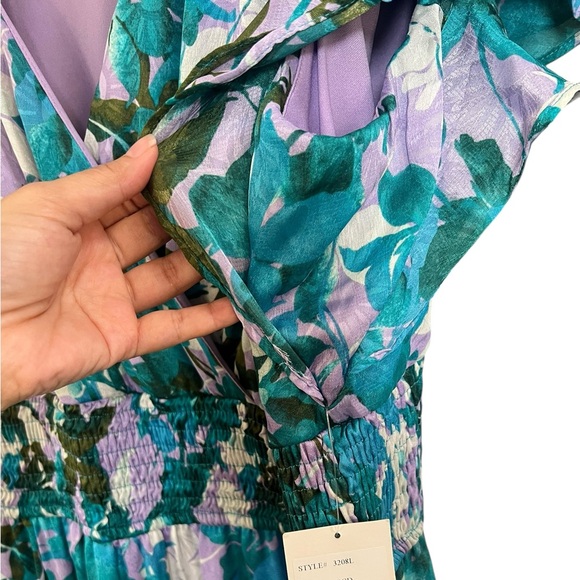 Taylor Plus Size blue white multi colored floral V-Neck Chiffon Dress - Picture 8 of 11